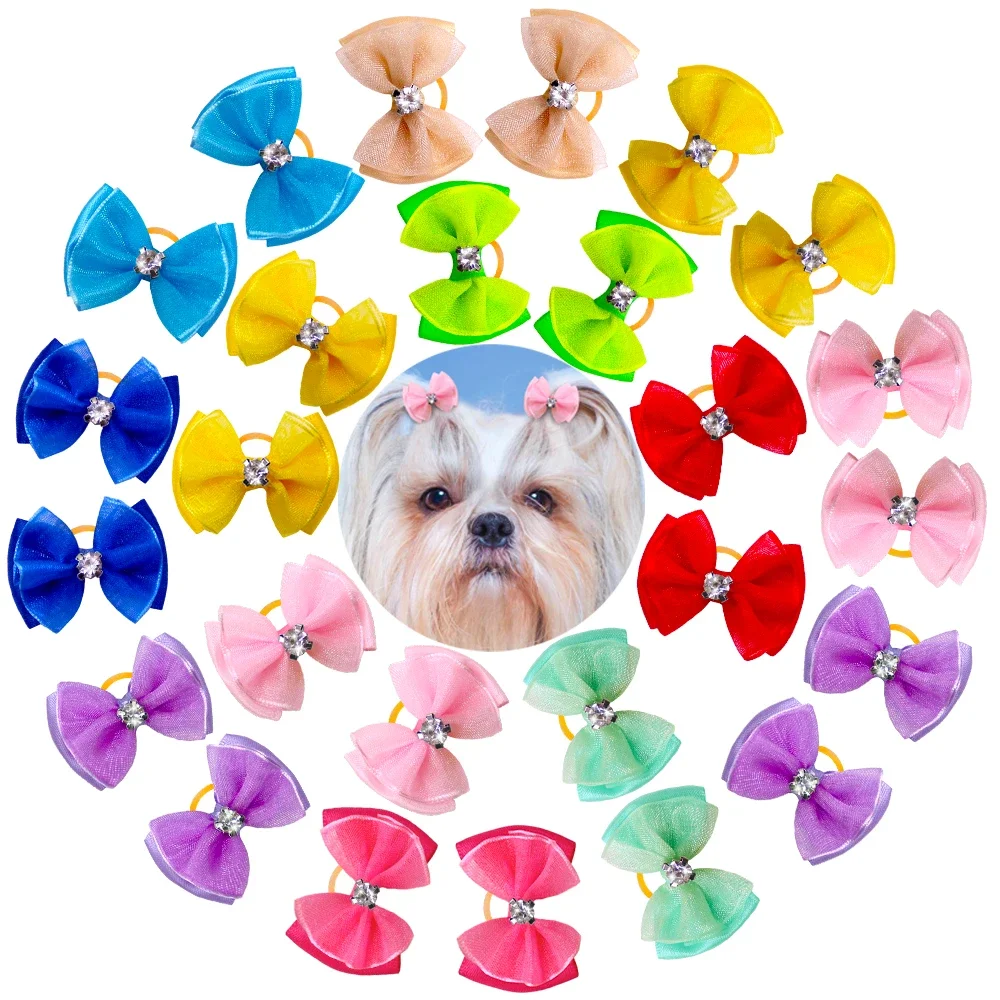 10pcs Dog bows Cute Chiffon Dog Hair Bows Diamond  Dog Hair Accessories Det grooming Bows Dog Accessories for Small Dogs Dog Tie