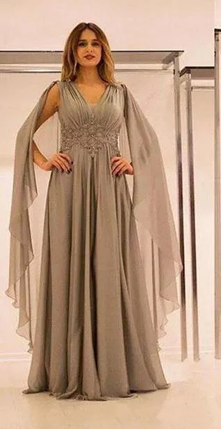 Elegante vestido de encaje de gasa para madre de la novia, cuello en V, chal de manga acampanada, talla grande, Formal, personalizado, vestidos de fiesta para mujer