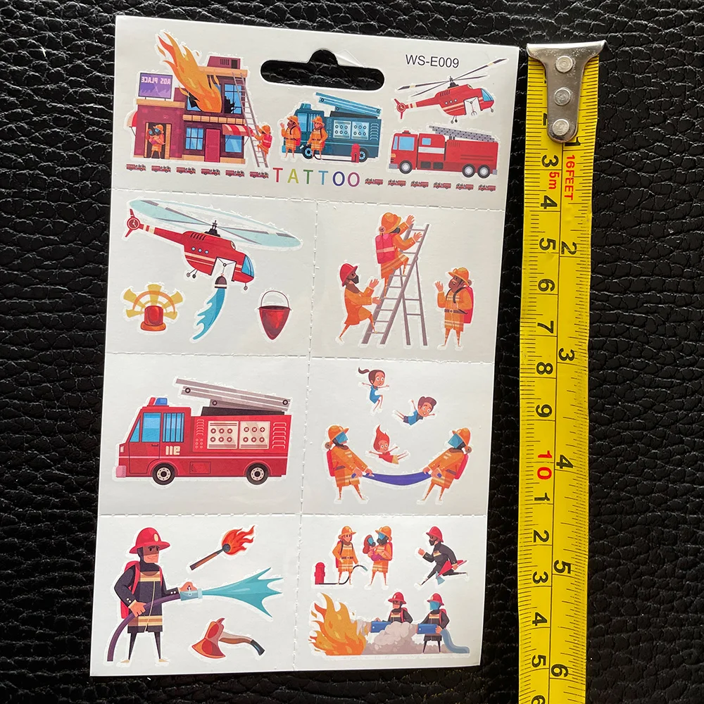 10 Sheets/Set Fireman Sam Birthday Decorations Firefighter Temporary Tattoos Stickers Fire Department Theme Party Supplies Decor