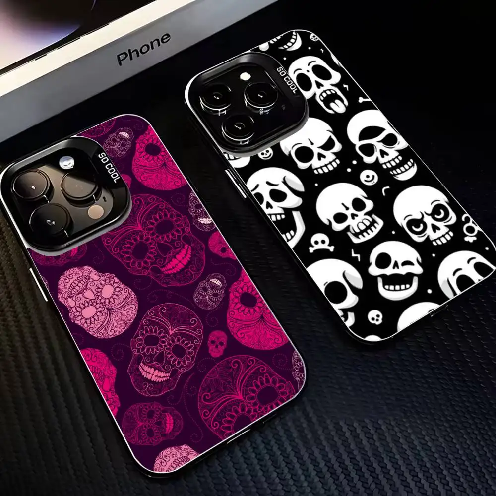 

Skull Pattern Phone Case For iPhone 16,15,14,13,12,11,Mini,Pro,MAX Black Matte Shockproof Cover