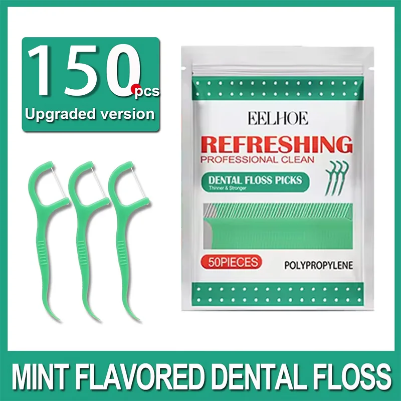 

150pcs Mint Dental Floss Sticks Ultra-Fine Flosser Home Set Cleaning Stick Portable Toothpick Remove Food Residue Oral Cleaning