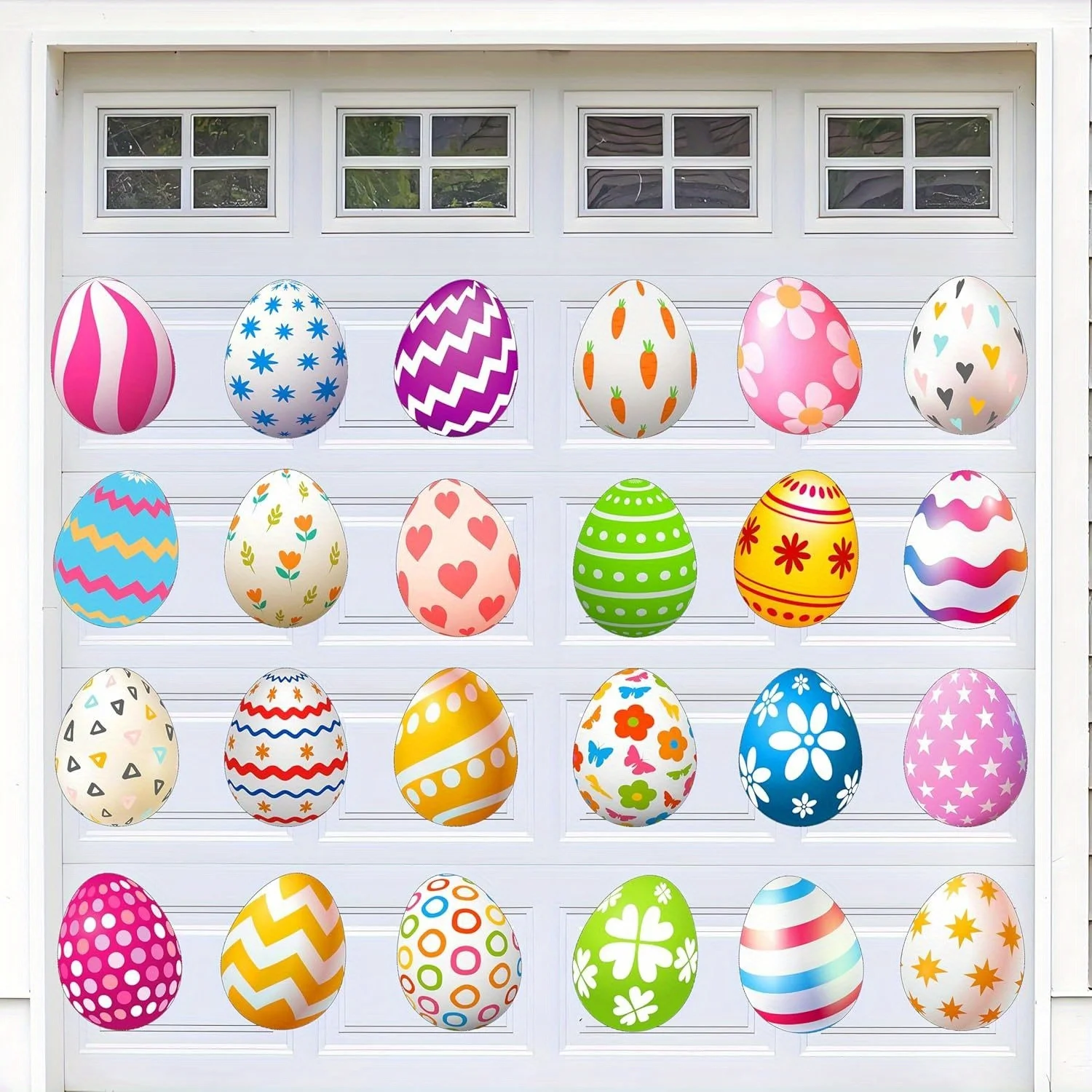 Pack of 24, Happy Easter Garage Door Decorative Magnets | Large Easter Egg and Carrot Holiday Magnetic Stickers