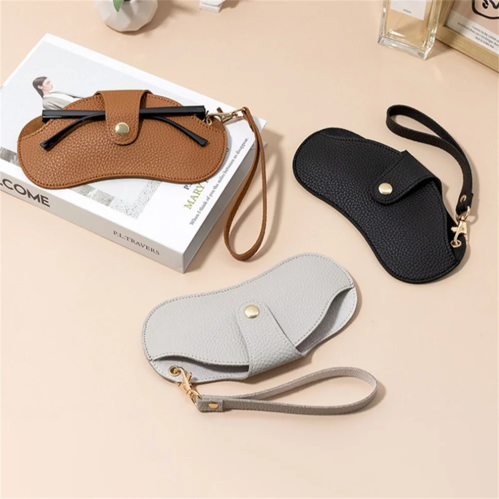 Portable Outdoor Sunglasses Storage Bag Litchi Grain Travel Glasses Case Hanging Neck PU Leather Glasses Clip Protective Sleeve