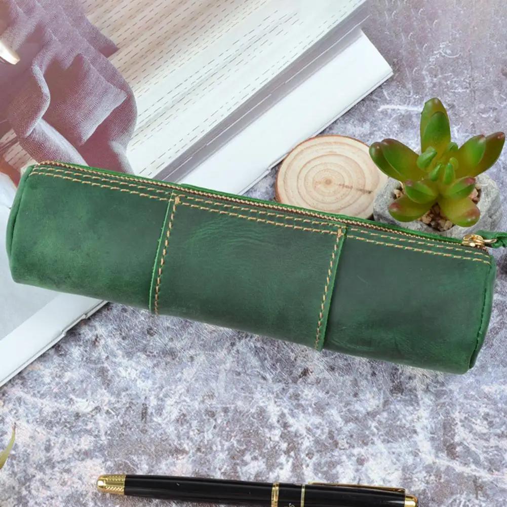 

Stationery Organizer Zipper Closure Pencil Case Capacity Faux Leather Pencil Case Retro Zipper Closure Stationery for Students