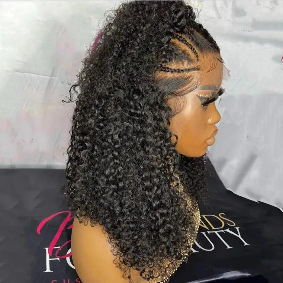 Peluca de encaje frontal rizada negra larga para mujer, pelo de bebé, resistente al calor, prearrancado, sin pegamento, diario, suave, 180de densidad, 26"