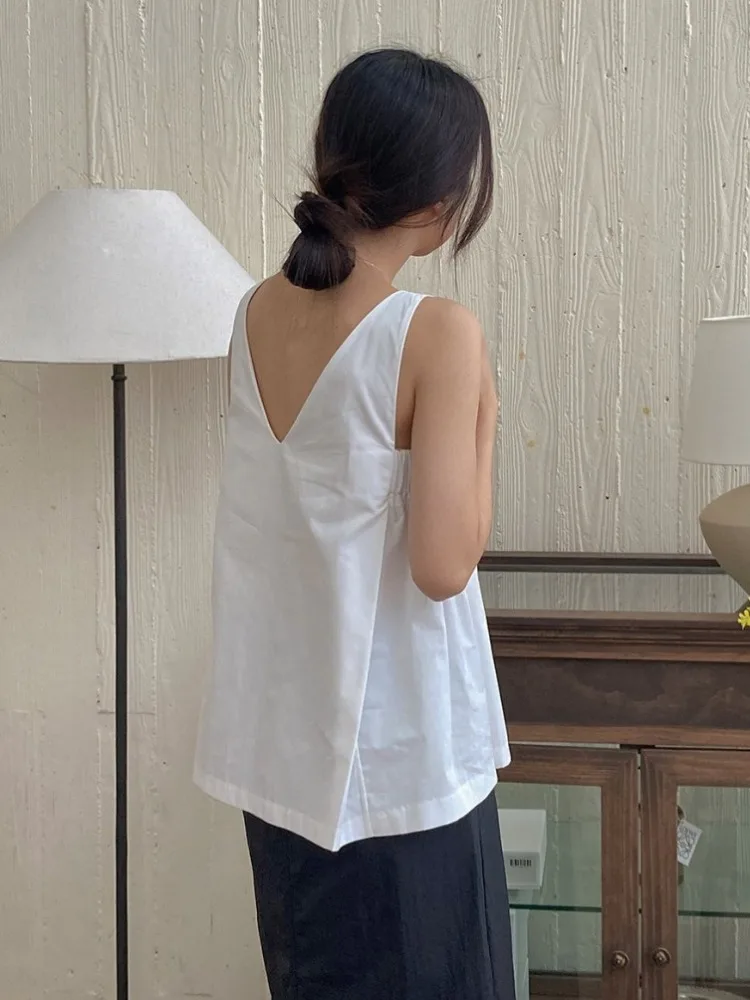 Colete Feminino Chic Mat Sle com Design em V, Nova Chegada de Verão, Top de Corte Reto para o Dia a Dia