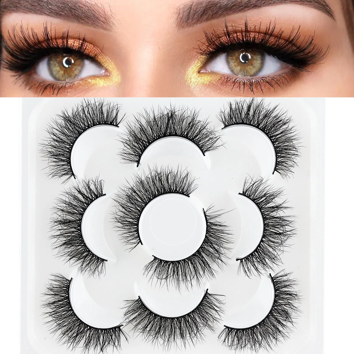 Ciglia finte Cat-Eye Fluffy Faux Mink Lashes 8D Wispy Lashes 5 paia Pack ciglia voluminose lunghe e spesse drammatiche