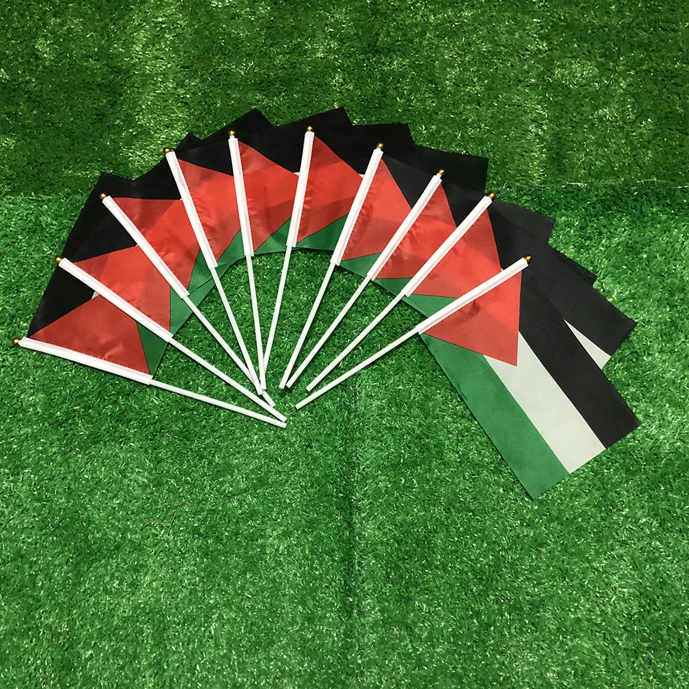 

SKY FLAG Palestine hand flag 14x21cm 100pcs polyester double side penetration PS Palestine hand waving Flag with plastic pole