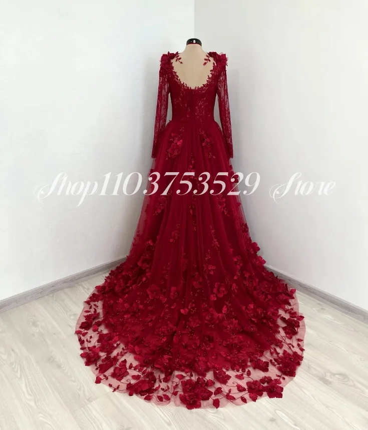 Matrimonio gotico rosso Dreamy Abito in pizzo floreale 3D Sweetheart Trailing Vampiro Personalizzato Guerra civile Abiti da festa vittoriani