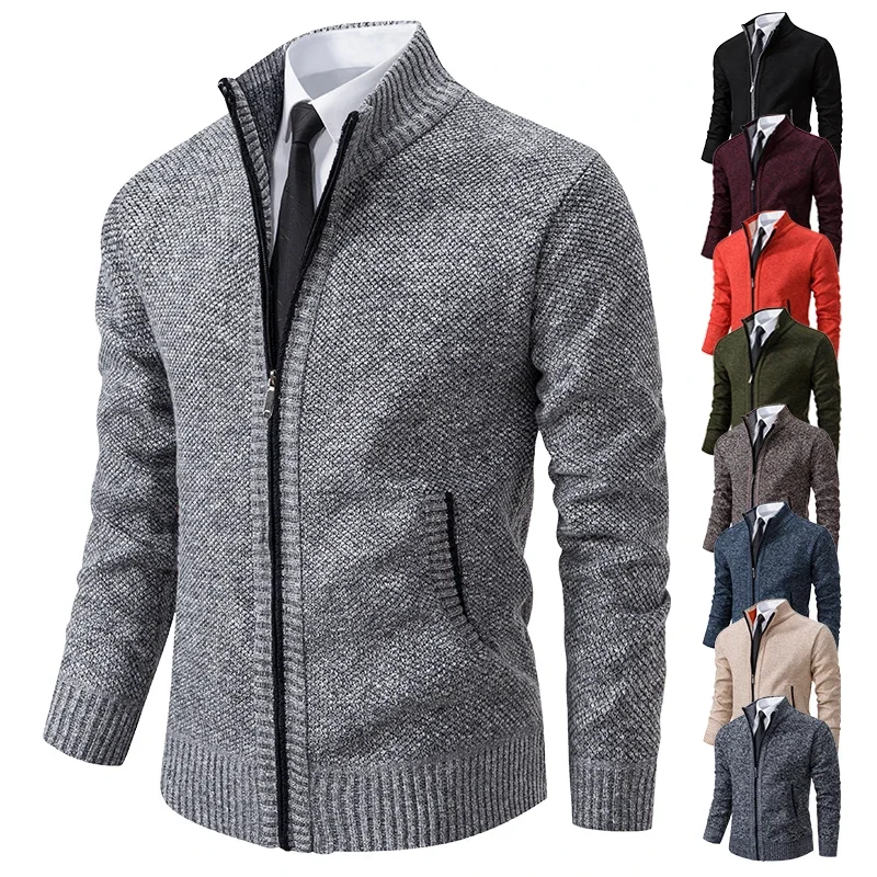 Mens Sweater Jumper Jacket Autumn Zip Up Cardigan Y2K Winter Fleece Cashmere Formal Knitting Hombre Zipper Up Cold Coat Menswear