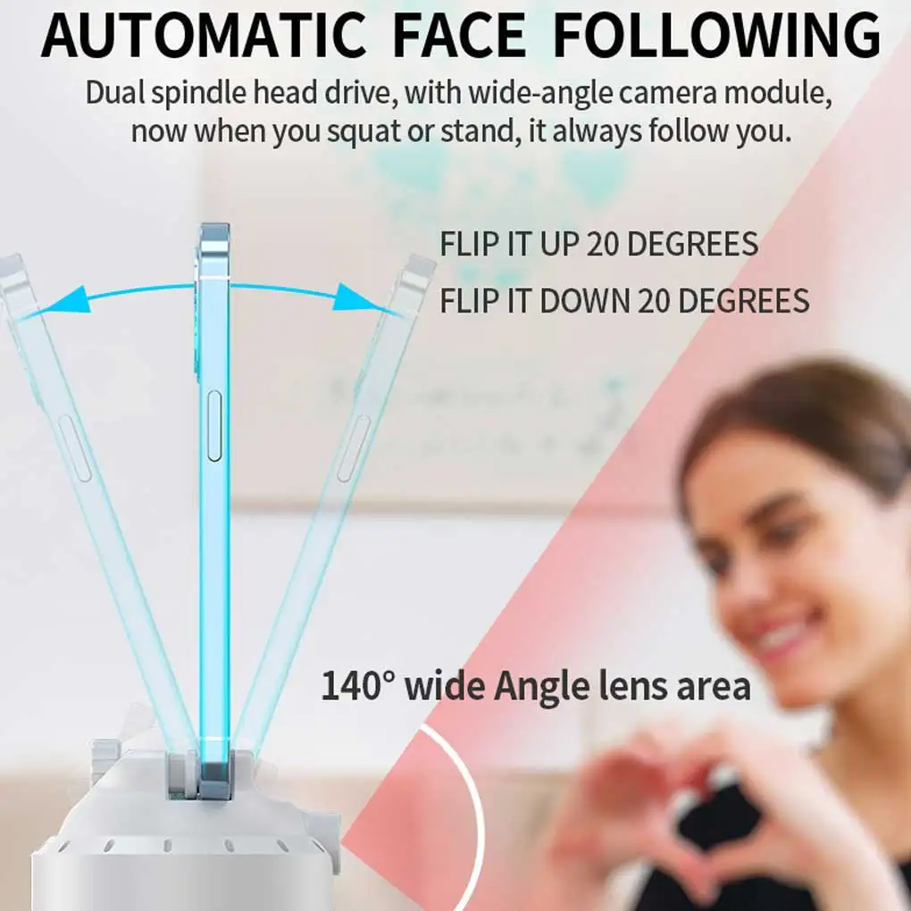 Auto Face Tracking Camera 360 Rotation Faces Recognition Gesture White