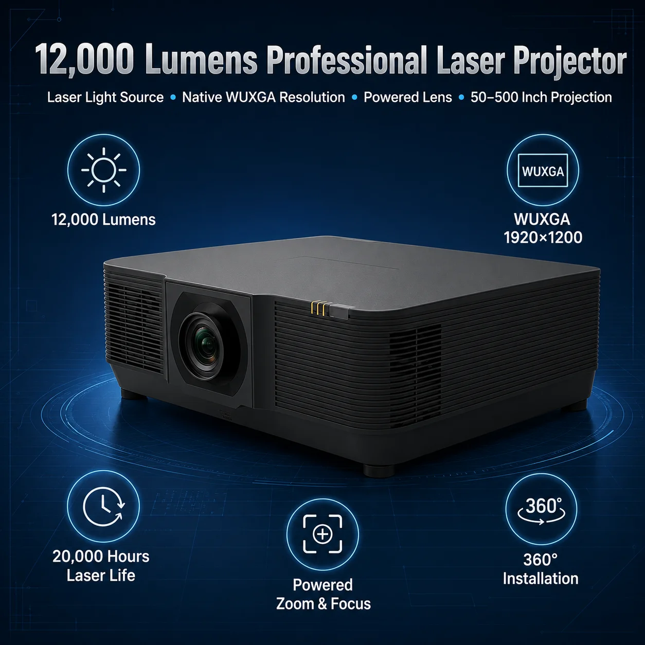 12000 Lumens Professional Laser Projector for Auditorium Classroom Worship Exhibition and Large Screen Projection