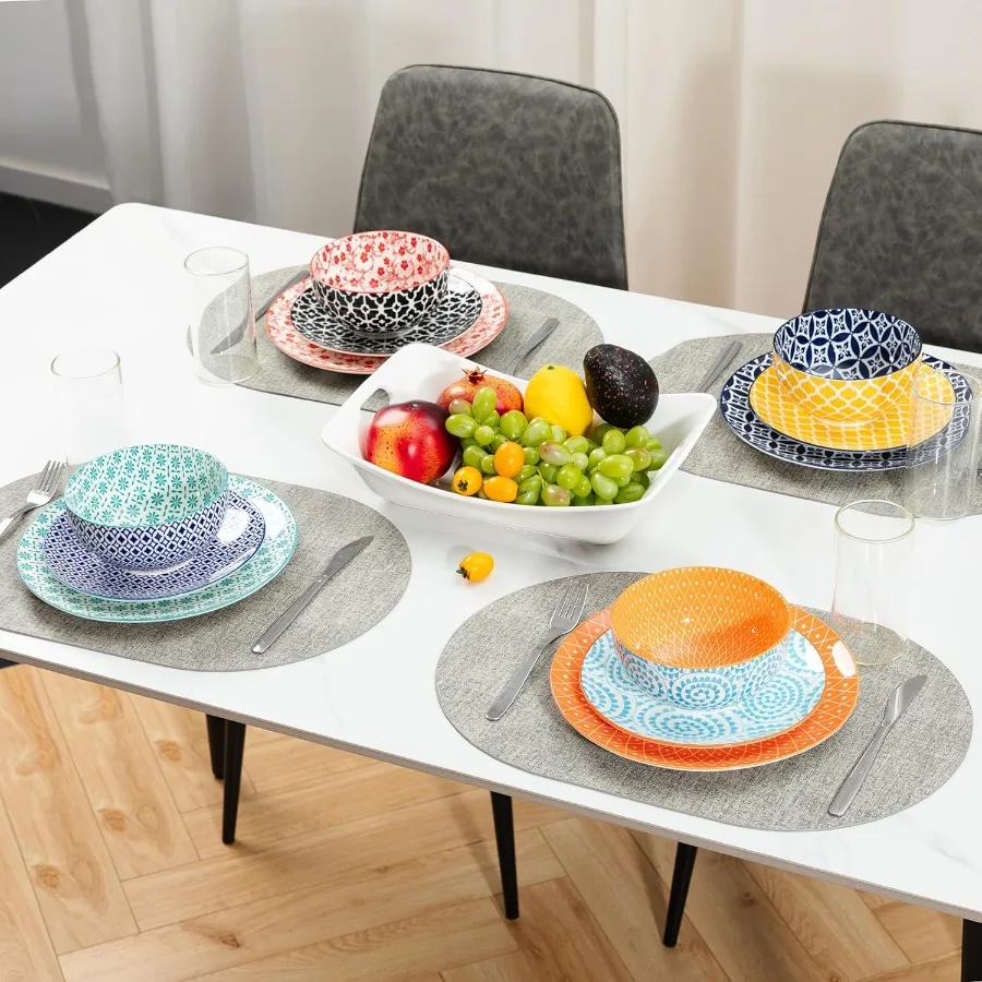 12 peças conjuntos de louça cerâmica porcelana redonda jantar conjunto para 4 microondas e máquina de lavar louça pratos e tigelas conjuntos k