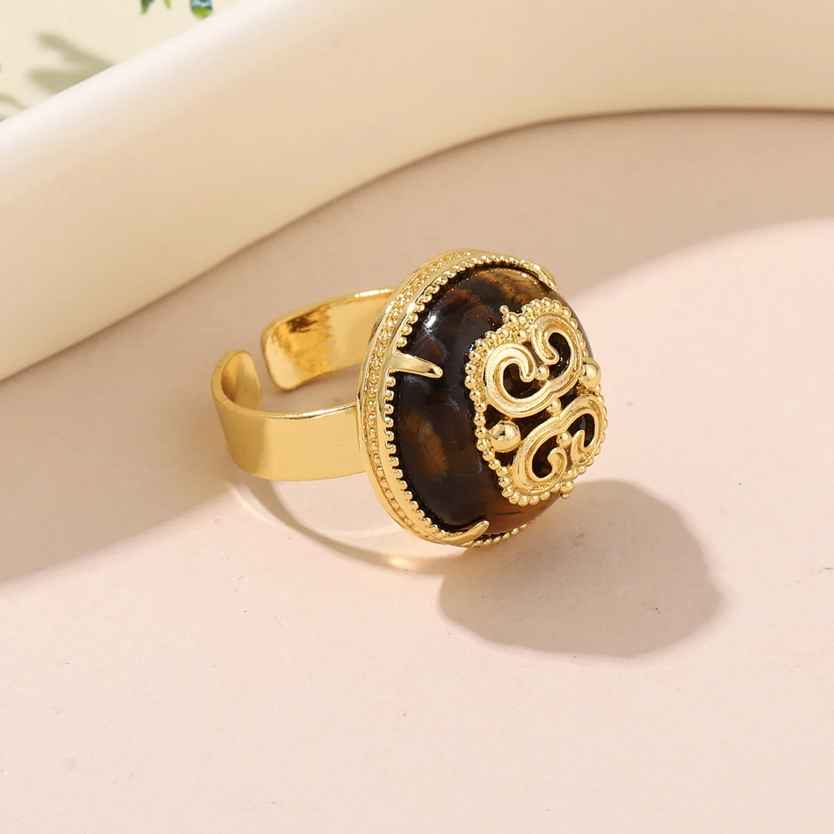 خمر الملكيت حجر عين النمر الدائري للنساء الذهب اللون النحاس قابل للتعديل خواتم الاصبع هدايا مجوهرات الأزياء #4