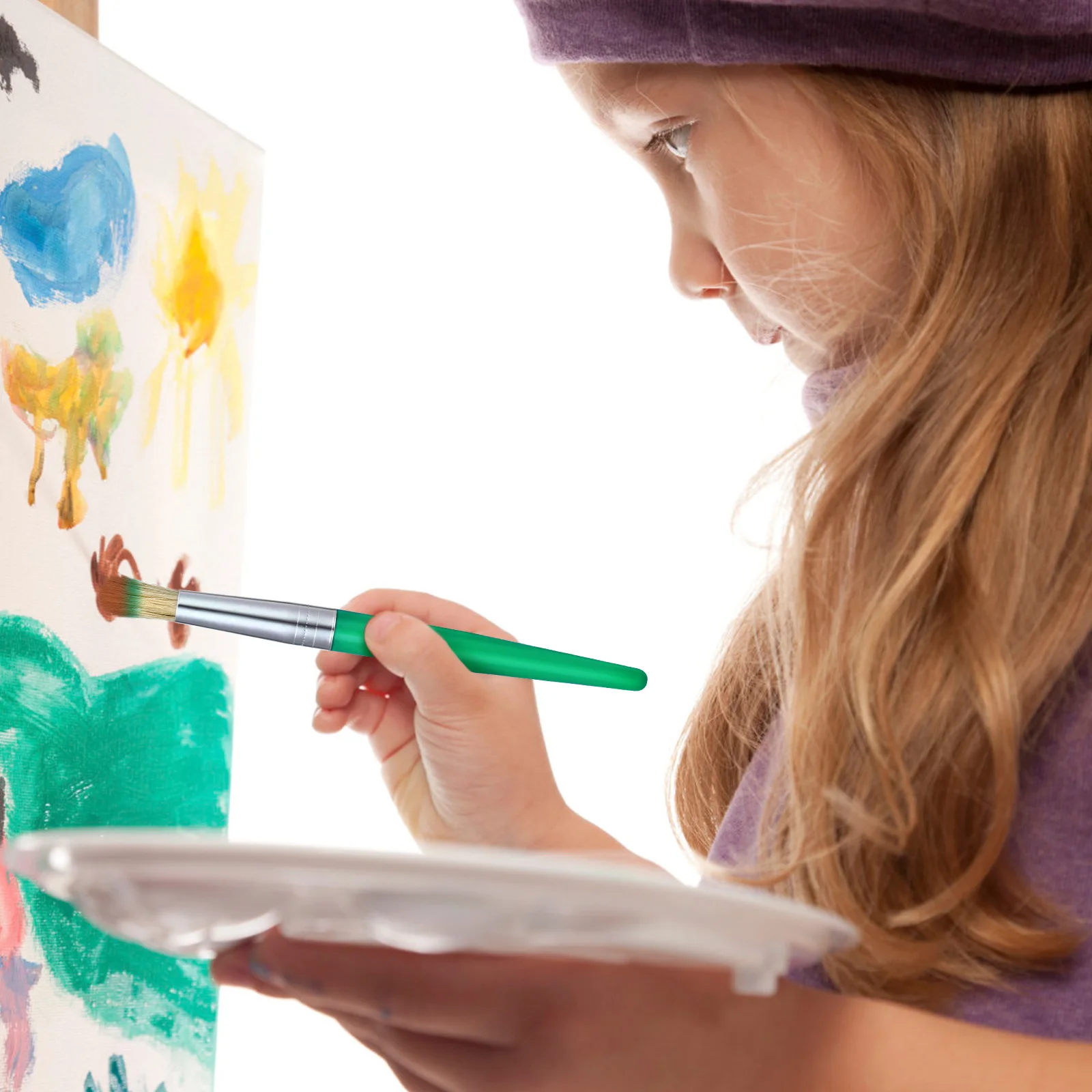 مجموعة فرش رسم مكونة من 8 قطع بمقبض بلاستيكي ممتاز وأطراف مسطحة مستديرة لفرشاة رسم فنية يدوية للمبتدئين #4