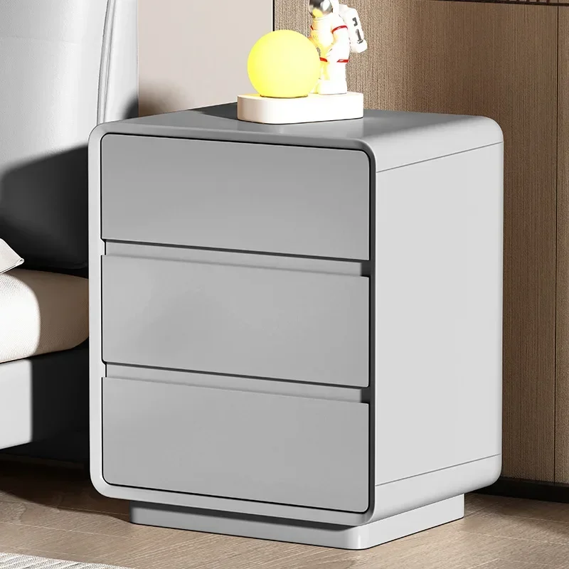 Stable Solid wood paint bedside table, bedroom home installation-free three-layer storage cabinet sturdy and durable