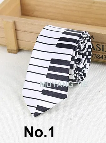 Classic Fashion Men\'s Slim Music Tie Piano Stave Guitar Skull Festival Gift Musical Notes Printed 5cm Skinny Daily Wear Necktie