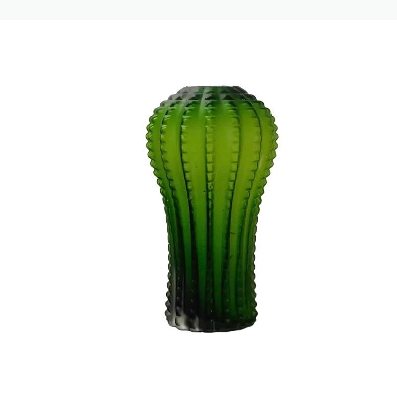 Green Cactus Frosted Glass Vase Table Decoration Flower Arrangement Artificial Flowers Vases Room Aesthetic Decor