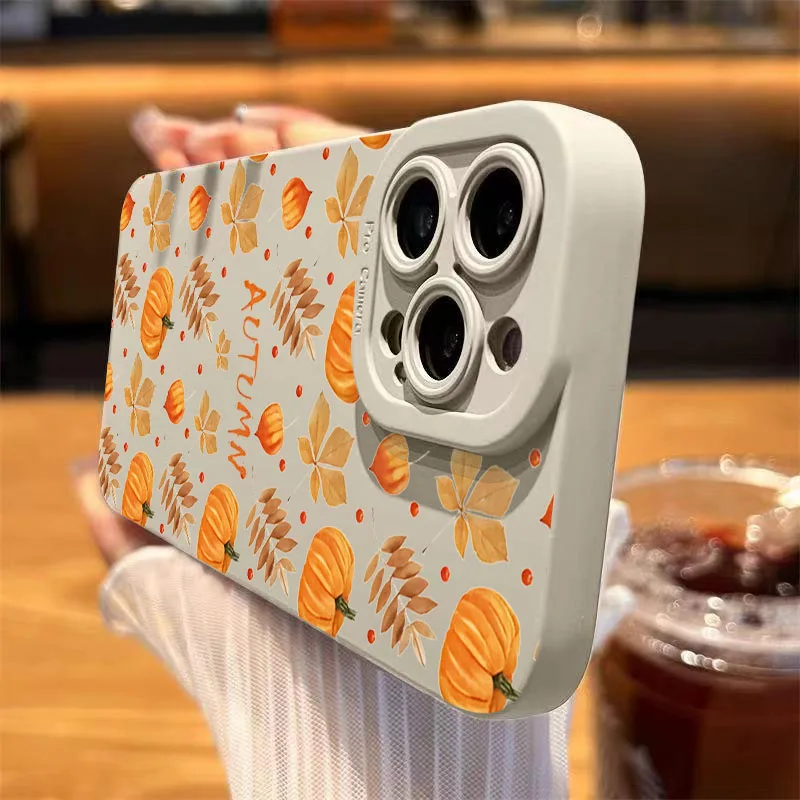 Autumn Maple Leaves Pumpkin Pattern Design Phone Case For Xiaomi 14T Pro 13 12 11 Lite 5G 15 14 13 13T 12T Soft Silicone Cover - view 6
