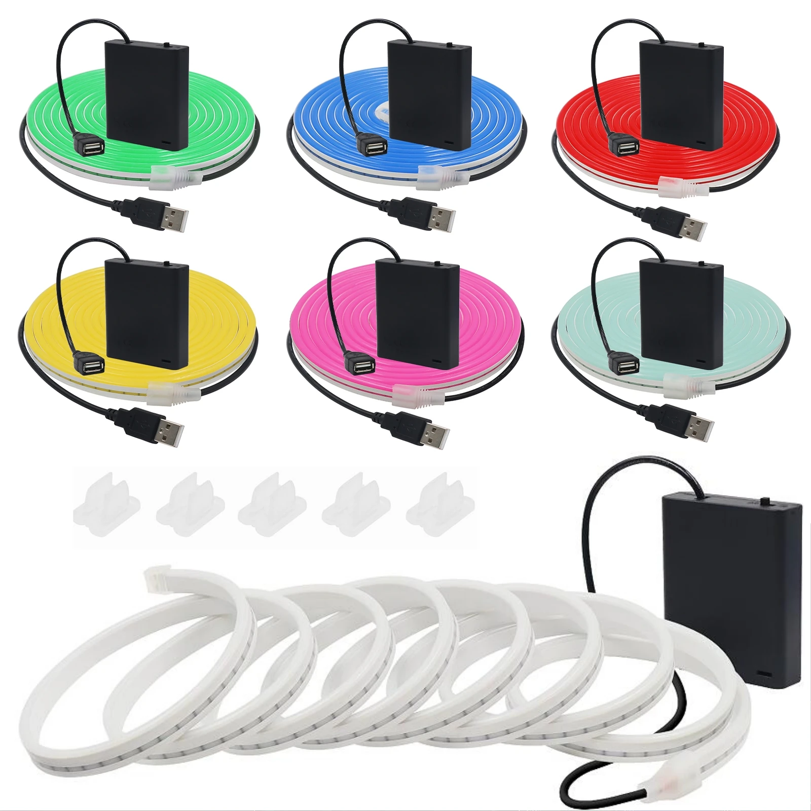 

DC 5V Neon LED Strip light 1M 2M 3M USB 4AA Battery Power Flexible Tape IP65 5V 120Leds/M Rope TV Home Backlight Outdoor Decor