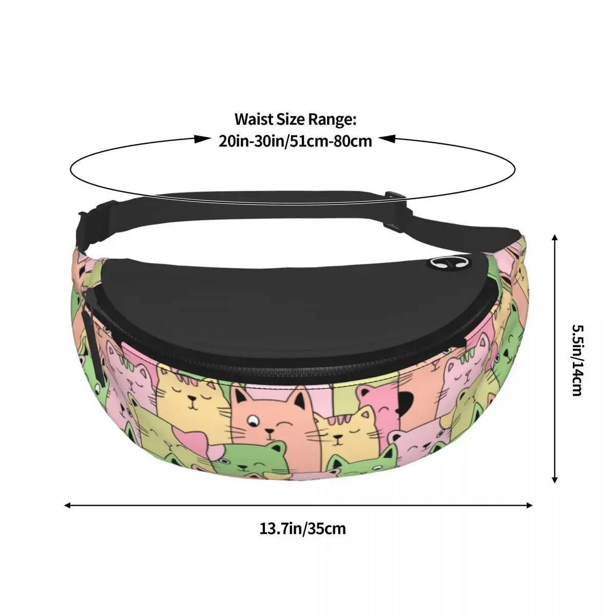 Cool Kawai Cats Fanny Pack for Travel Hiking Men Women Cute Animal Kitten Crossbody Waist Bag Phone Money Pouch