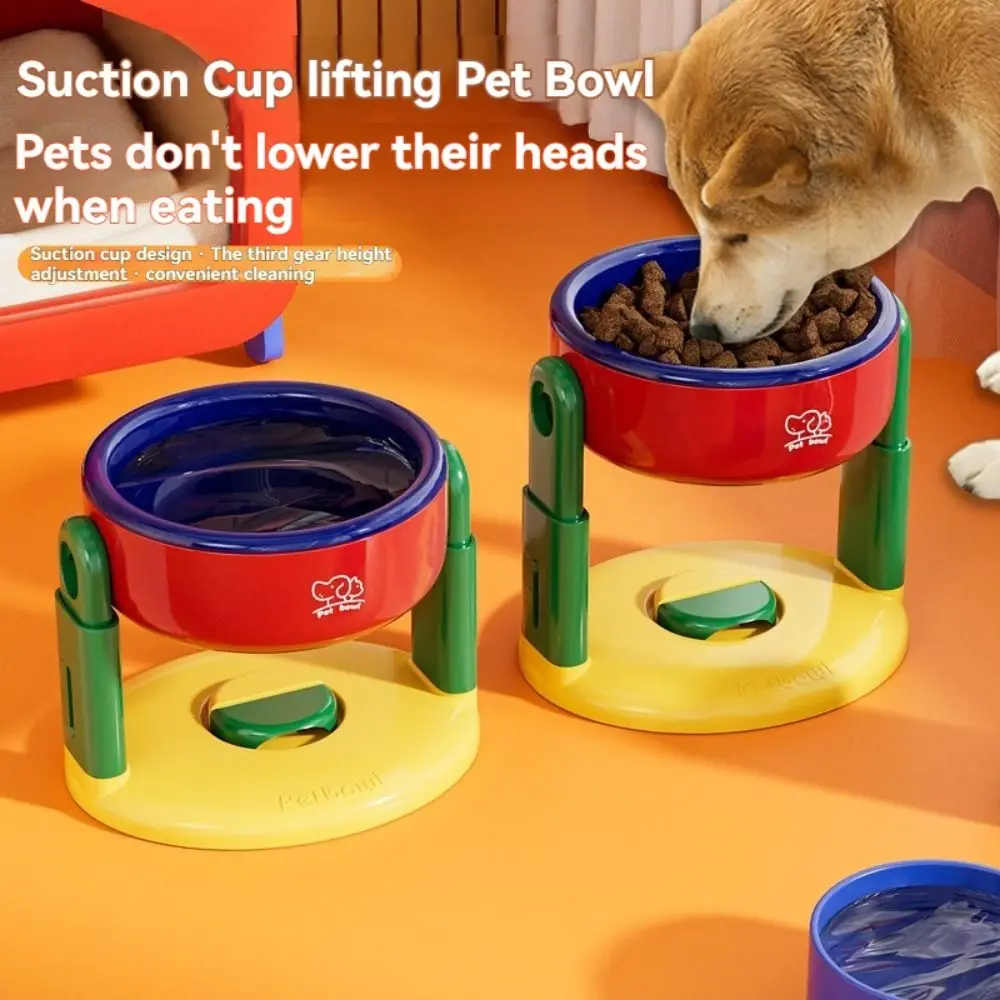 

Suction Cup Type Cat Drinking Feeding Bowl 3 Gear Height Adjustable Anti-Slip Pet Feeding Basin Protect Cervical Spine