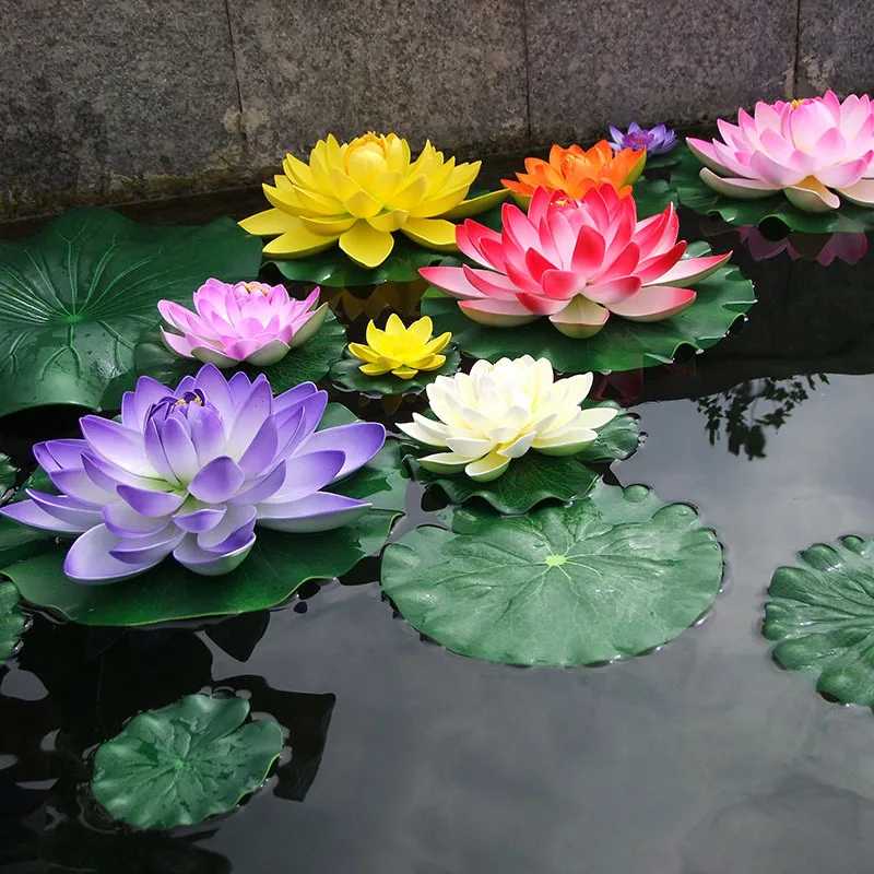 1Pc Colorful Artificial Floating Water Lily EVA Lotus-Leaf Flowers Water Lily Pond Plants Ornament For Gardens Home Fish Tank