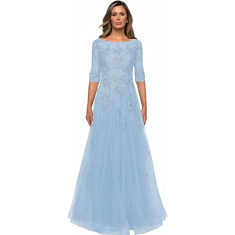 Lace Applique A Line With 3/4 Sleeves Mother Of The Bride Dress Long Chiffon Wedding Guest Dresses Vestido De Festa Longo