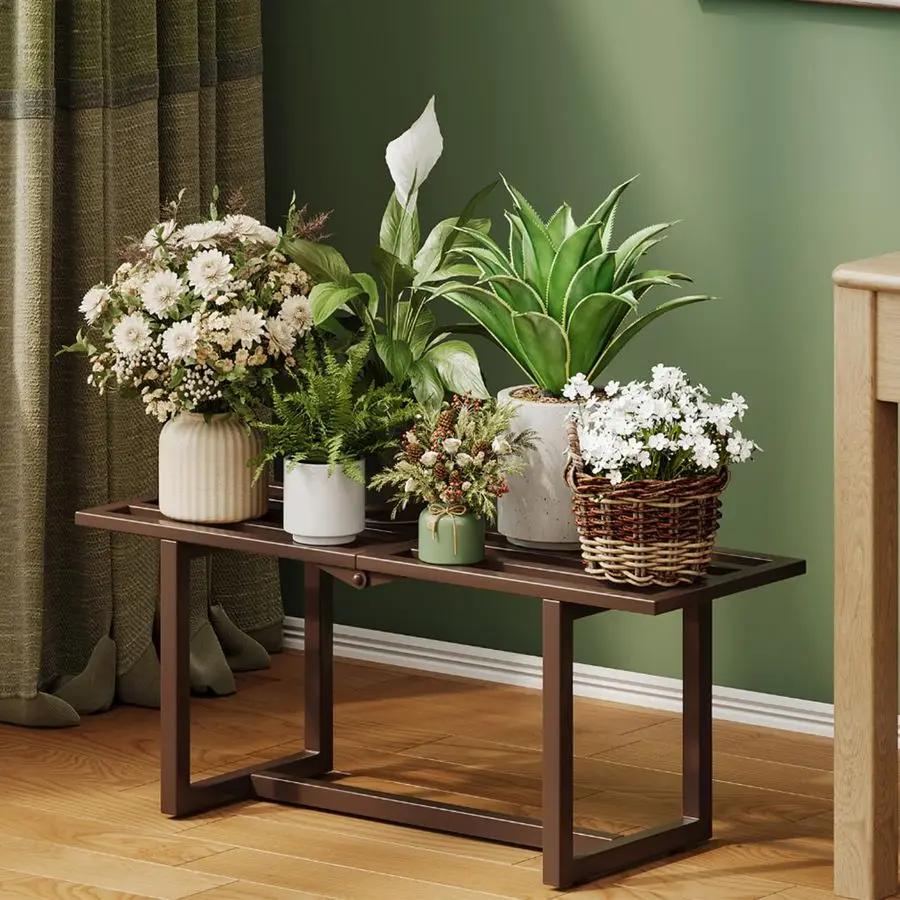 

Металлическая складная подставка для растений, усиленная, для использования в помещении, железная полка для растений у окна, в стиле середины века, с перфорированной полкой, для патио, сада