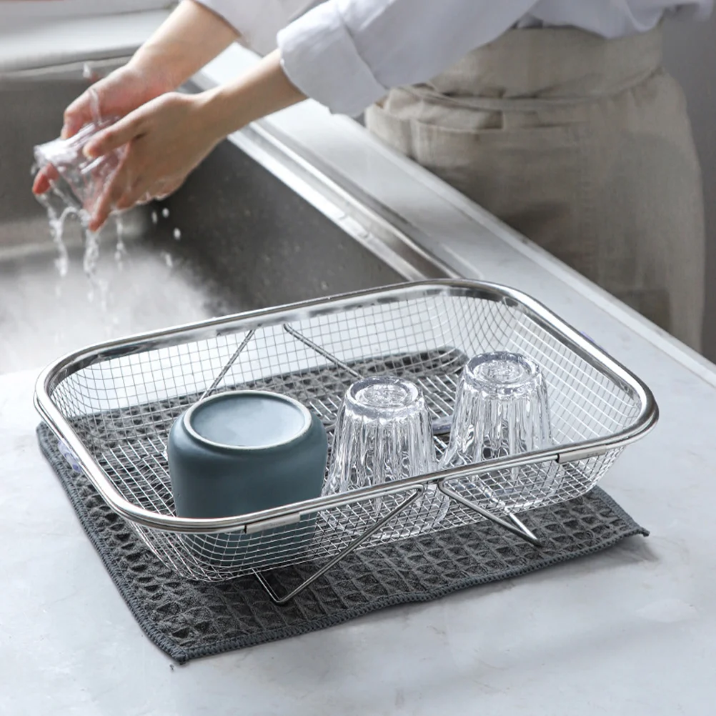 

Sink Drainer Stainless Steel Telescopic Basket Kitchen Tableware Cup Rack Fruit Washing Silver Medium Dish Drying Holder