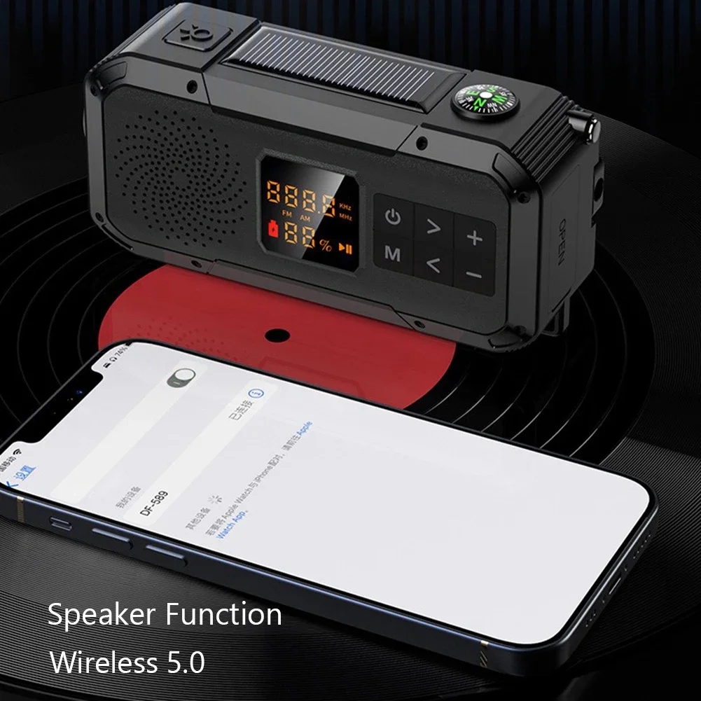 في الهواء الطلق المحمولة 2000mah 3 في 1 راديو الطوارئ كرنك اليد الطاقة الشمسية مصباح يدوي لمكبرات الصوت بلوتوث راديو Am/Fm البلاستيك