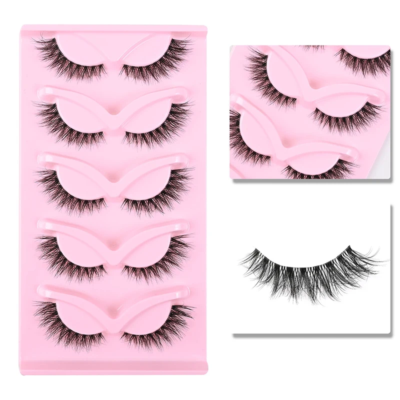 رموش زائفة أنيمي رمش 5 أزواج الشيطان الصغير رمش يوم طبيعي ماكياج مانغا رمش حزام شفاف رمش