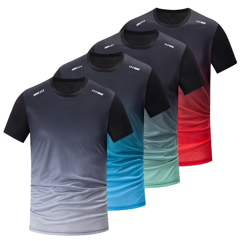 T-shirt de sport respirant à séchage rapide pour hommes et femmes, imprimé en 3D dégradé, pour course à pied en plein air, fitness, exercice, couple, haut d'été à manches courtes