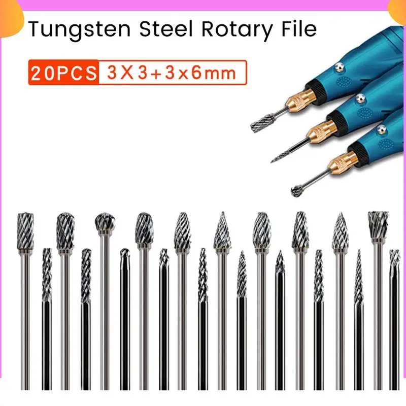 

A23P 20 PCS Die Grinder Tool Rasp Wood Carving Bits 1/8In Shank For Metal Wood Weld Grinding Deburring