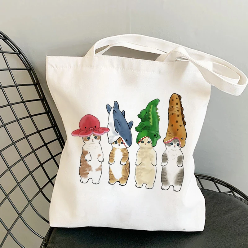 High Capacity Canvas Shoulder Bags Woman Shopping Bags Kawaii Cats Cartoon Manga Tote Bag Beach Bag Shopper Bags Handbags