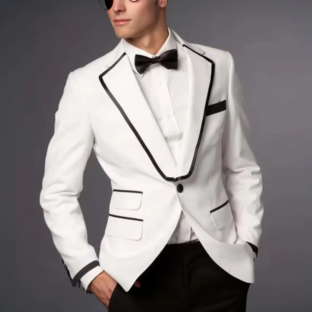 

New Design Elegant White Suits for Men 2 Piece Wedding Prom Party Tuxedo Casual Outfits Formal Gentleman Male Suit Slim Fit Sets