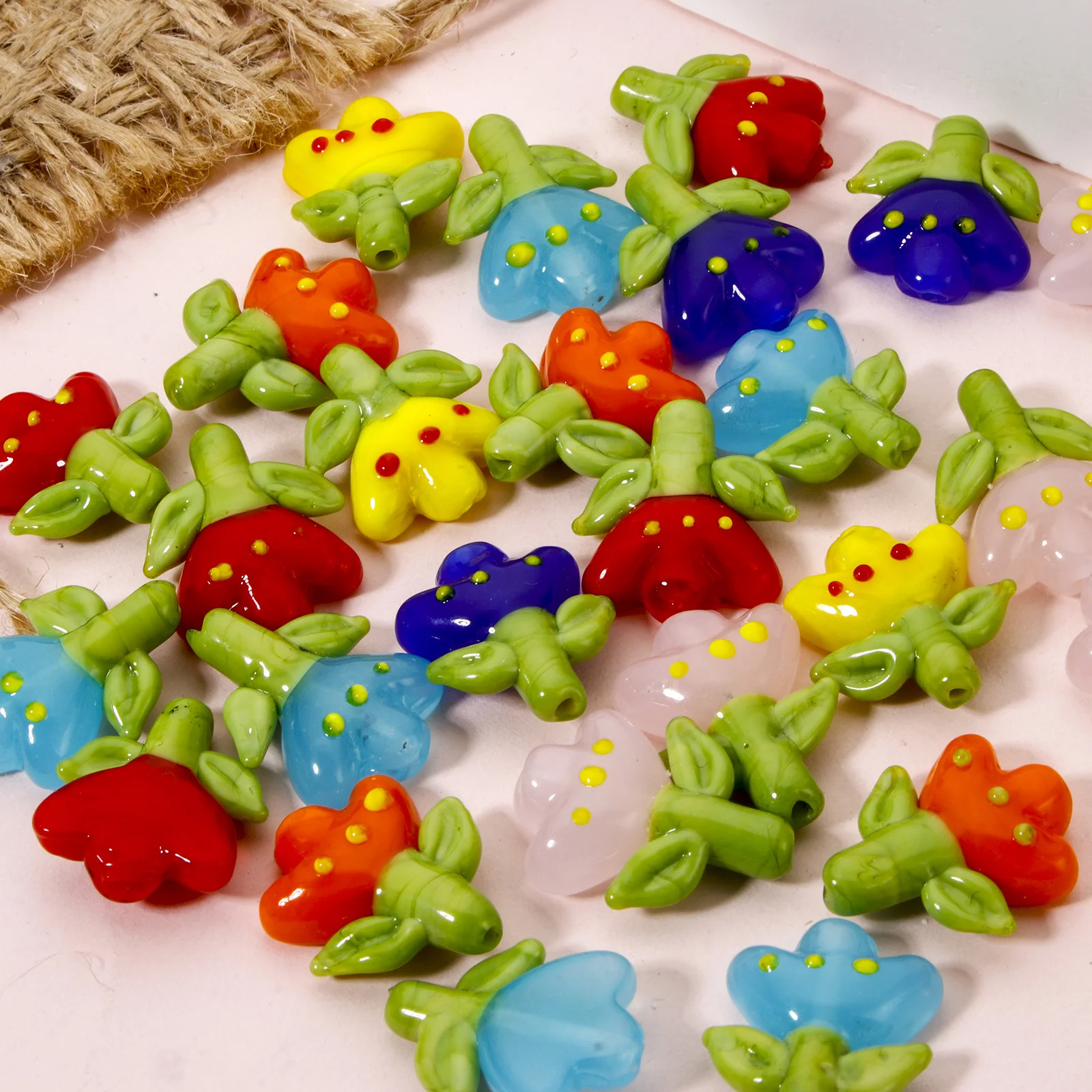 2 قطعة متعدد الألوان Lampwork الزجاج الخرز ثلاثية الأبعاد زهرة خزر عازل للنساء DIY بها بنفسك صنع المجوهرات قلادة سوار النتائج 22 مللي متر x 18 مللي متر