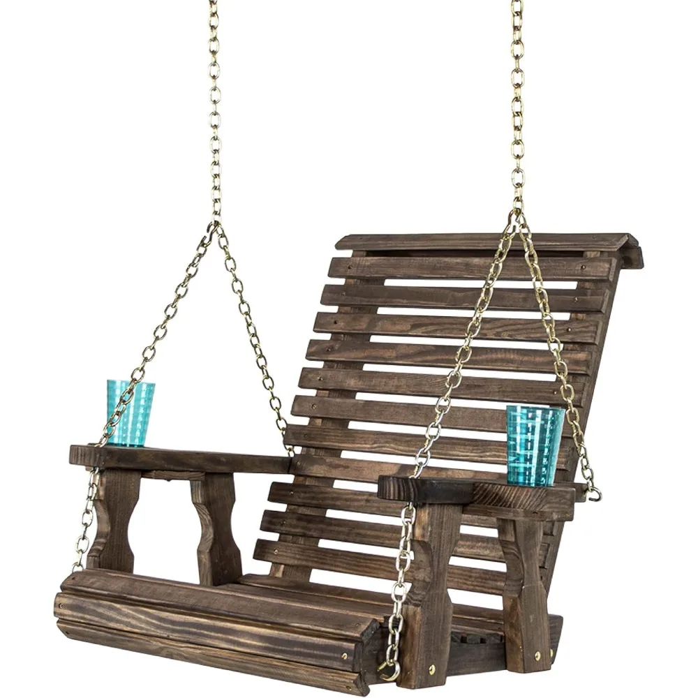 

Heavy Duty Roll Back Pressure Treated Swing Chair with Cupholders