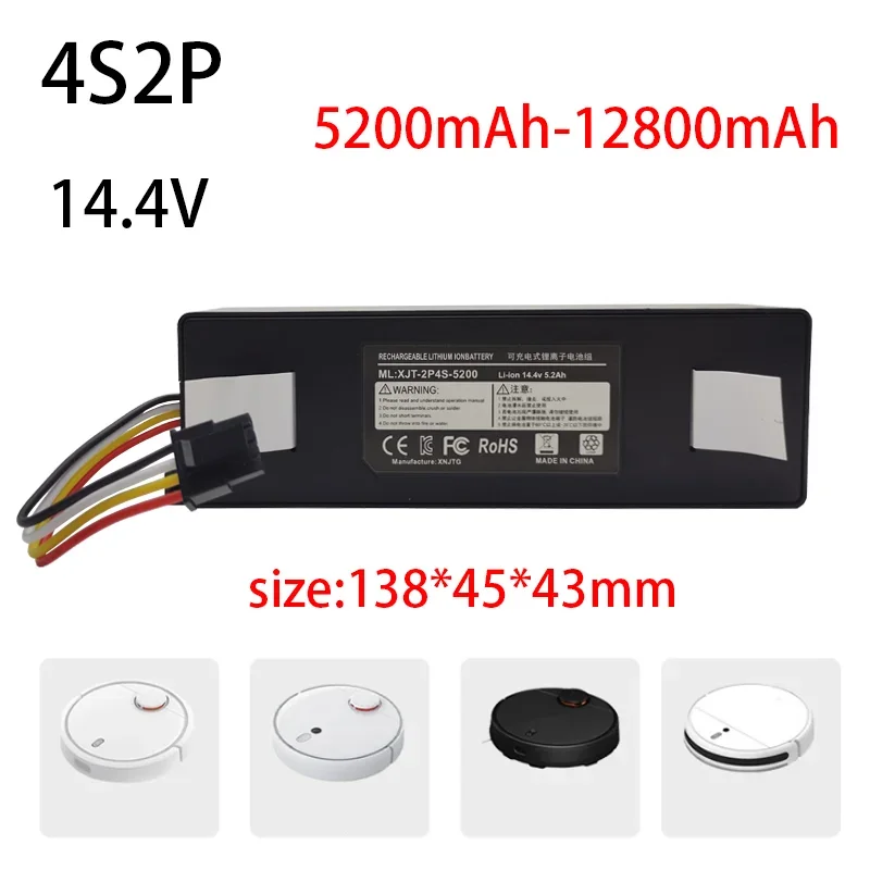 

14.4V 5.2Ah 6.5Ah 7.8Ah 9.8Ah 12.8Ah mijia Robotic Vacuum Cleaner Replacement Battery For S55 S60 S65 S50 S51 S5 MAX S6 Parts