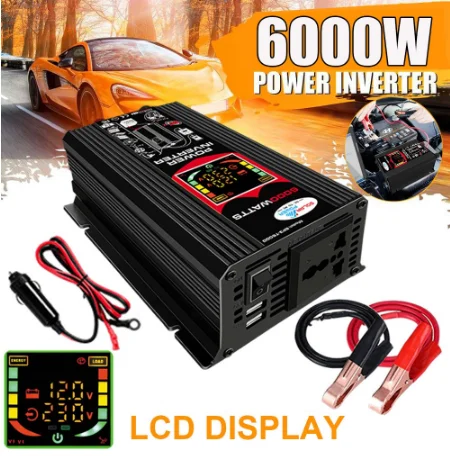 

4000W Car Power Inverter LCD Display DC 12V To AC 220/110V Car Sine Wave Converter Inversor 12V 220V USB Car Inverter