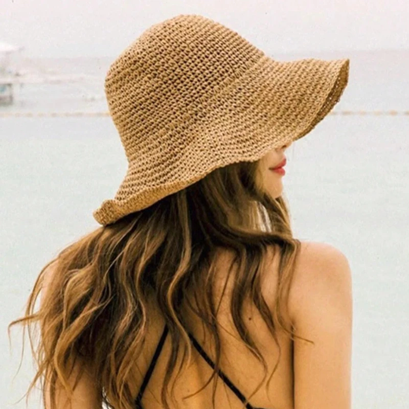 1pc Women Fashion Straw Visor Hat,Outdoor Beach Sun Hat,Braided Fisherman Foldable Hat for Summer Beach Holiday Sun Protection