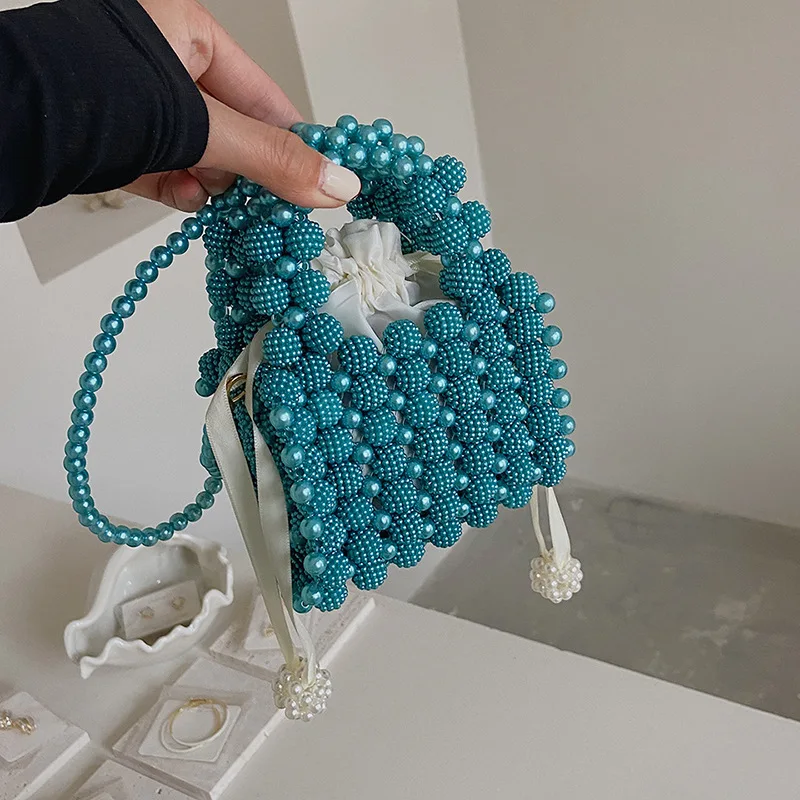 Modne Retro perłowe torby Crossbody dla kobiety Ins tekstury Party damska torba na ramię Mini wszechstronny ręcznie tkany torebka z koralikami