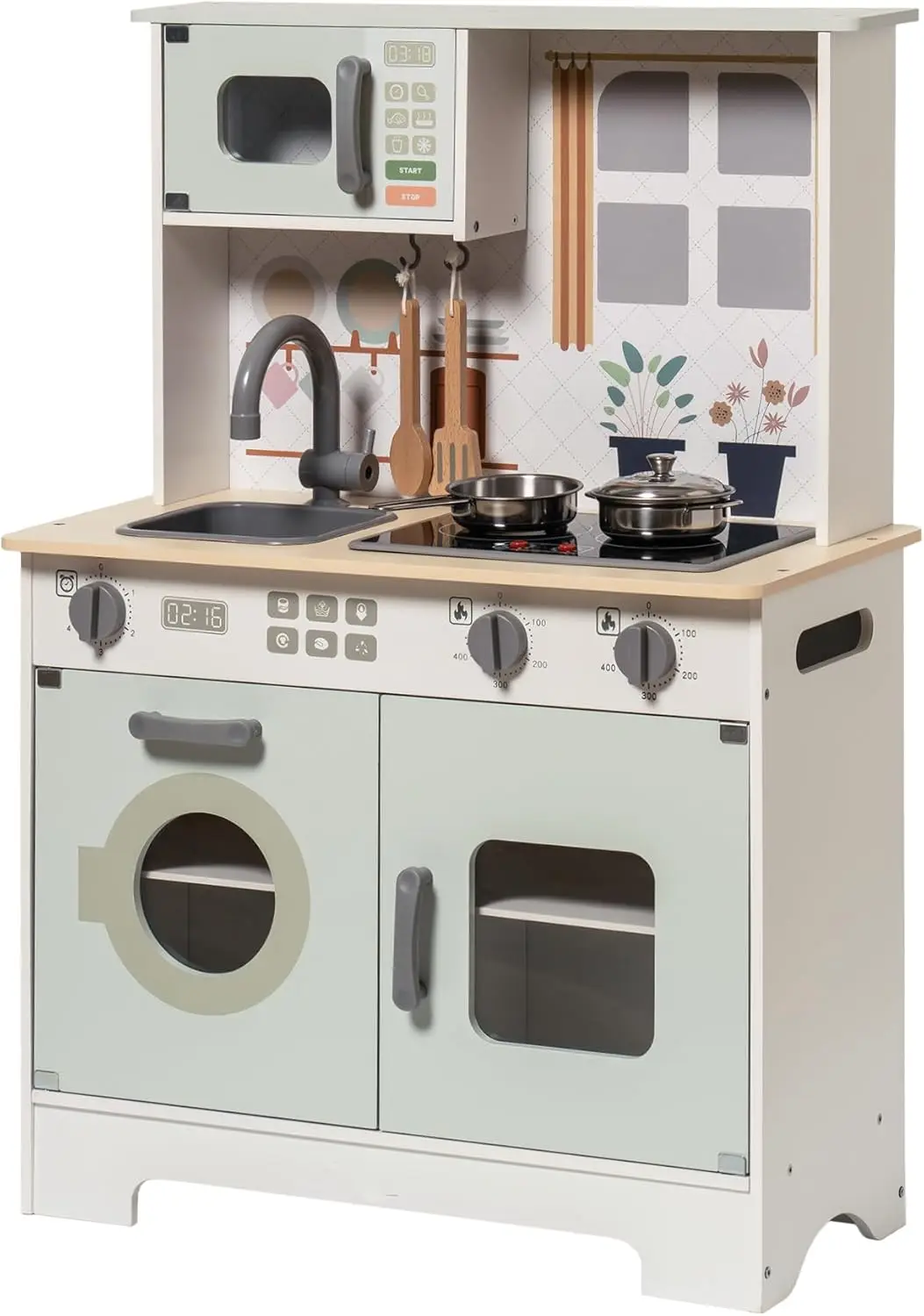 Set da cucina per bambini piccoli, Set da gioco da cucina in legno per bambini con luci e suoni reali, regalo da cucina per bambini finti