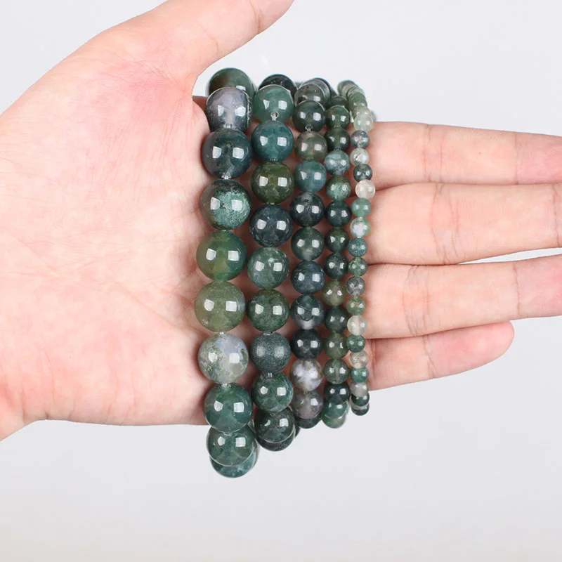 Natural Stone Beads Moss Agate Grass Agate Round Loose Beads 4 6 8 10 12 14mm Beads For Bracelet Necklace Diy Jewelry Making image 3