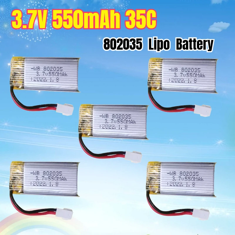 

3,7 В 550 мАч 35C Lipo аккумулятор 802035 для X4 H107 H31 KY101 E33C E33 U816A V252 H6C RC Quadcopter Drone Запасная часть 1s 3,7 В