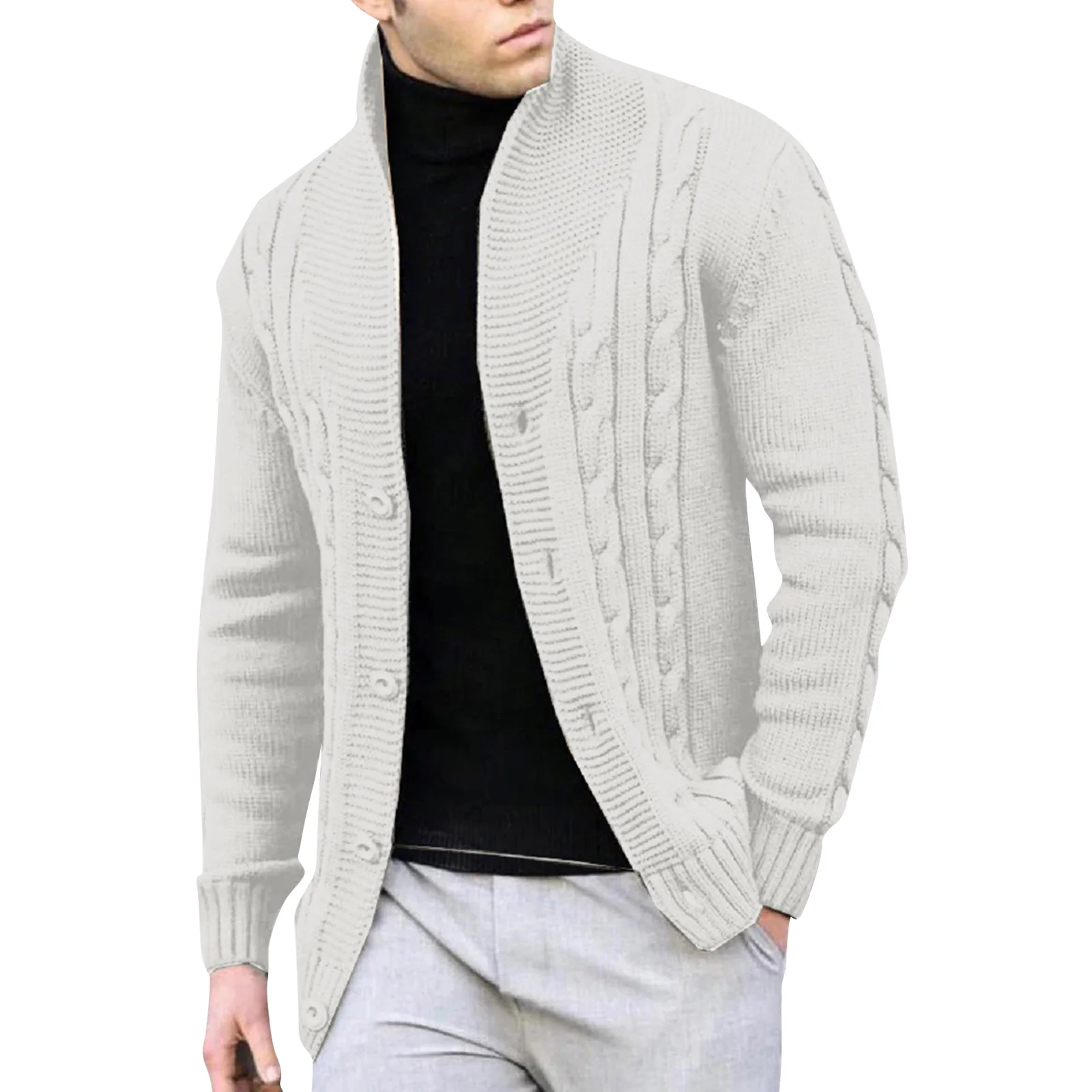 

Мужской кардиган, вязаный кардиган с воротником-стойкой, мужской повседневный топ, повседневный белый, простой, универсальный, однотонный, разноцветный