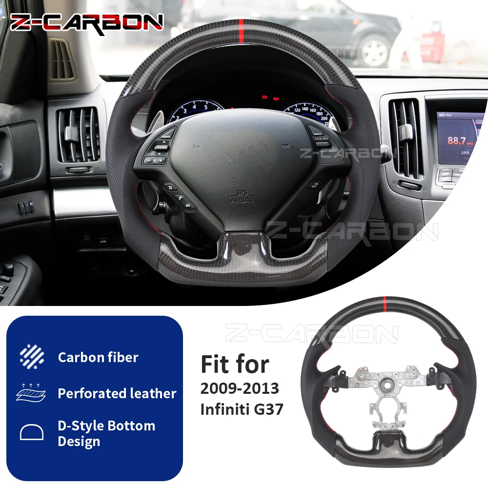 

For Infiniti G37 G25 Q40 QX50 Carbon Fiber Steering Wheel With Trim Cover G37 Steering Wheel 2009-2013 Perforated Leather