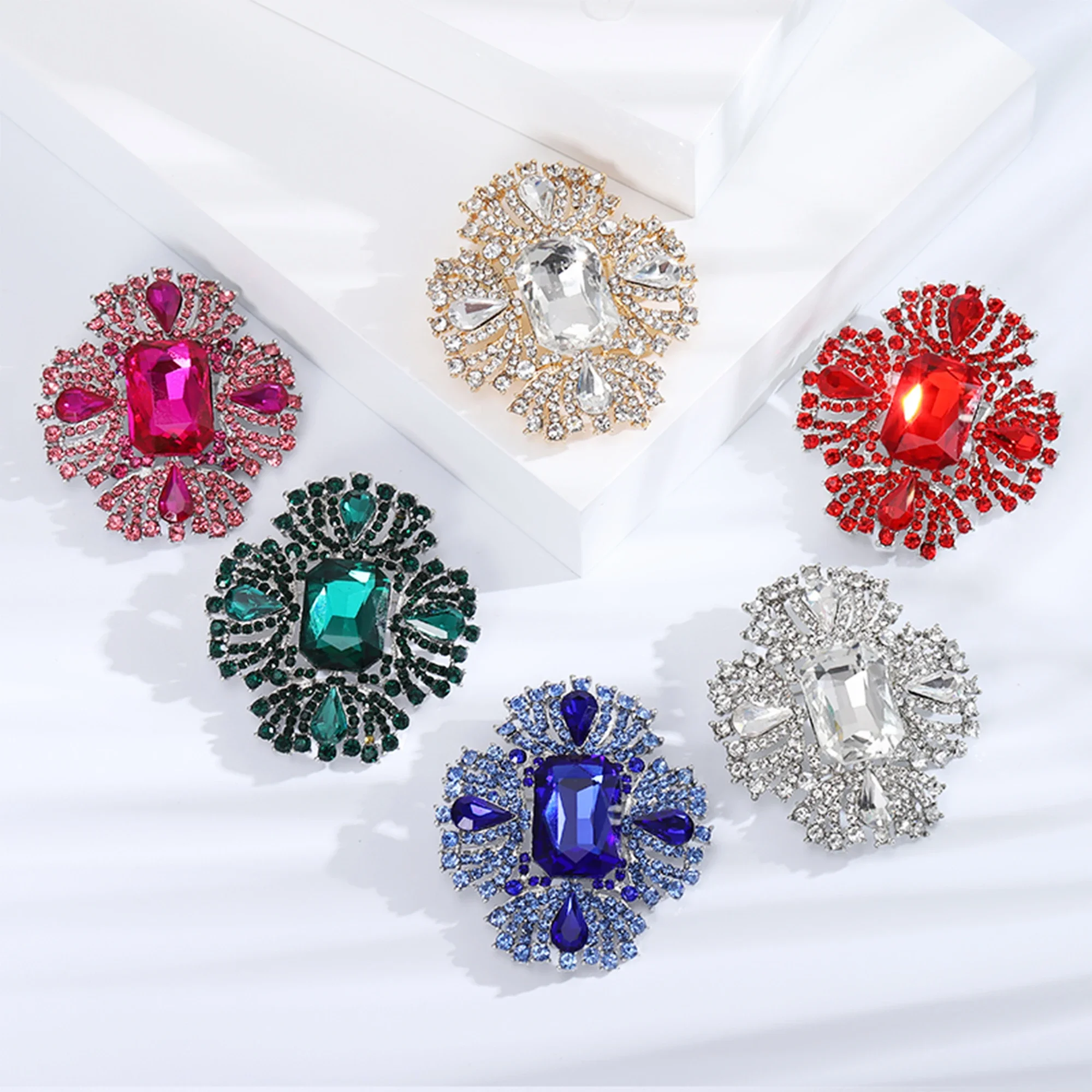 Crystal Large Glass Brooches for Women Unisex Rhinestone Flower Pins Office Party Friend Gifts Accessories