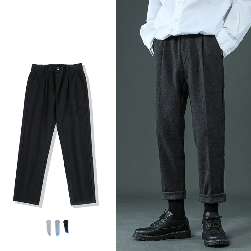 

Men's Trousers Wool Tweed Leisure Cotton Male Regular Fit Herringbone Business Pants for Wedding Groom Autumn and Winter G95