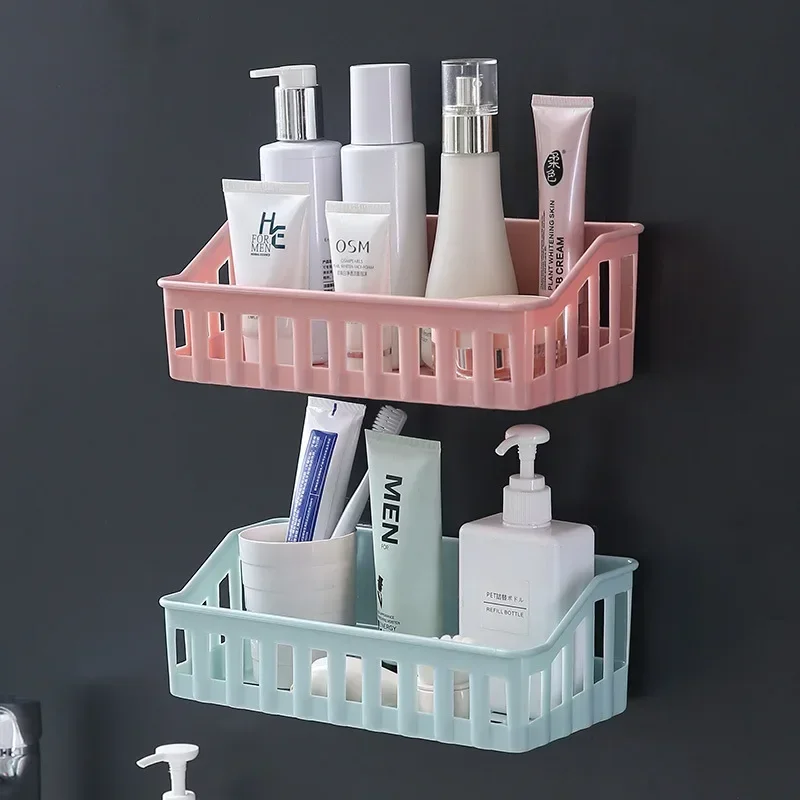 Bathroom Organizer Non-perforated Bathroom Shelves Kitchen Plastic Wall-mounted Toilet  Sundries Storage Rack Corner Shelf